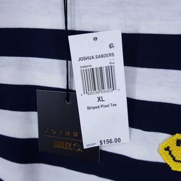 JOSHUA SANDERS Shirt Mens XL Navy White Stripe Smiley Face Pixel Tee $156 - Picture 4 of 8